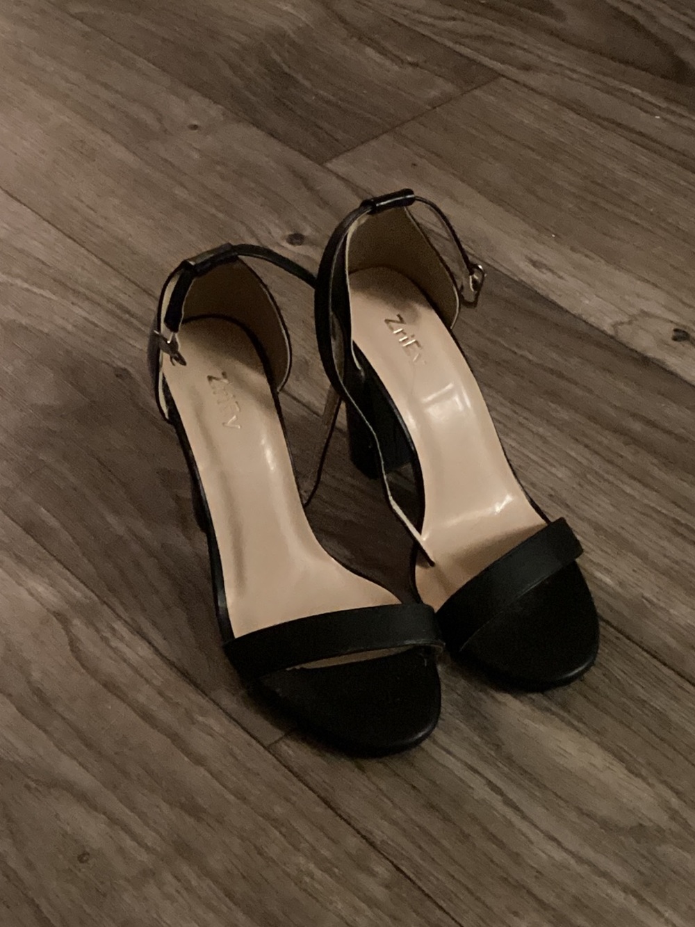 Zara Black Open-Toe Ankle-Strap Block Heels